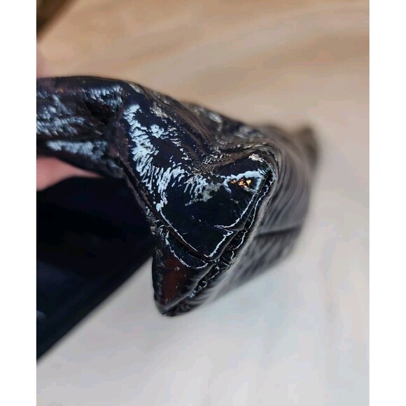 Nicole Miller Real Patent Leather Envelope Fold Over Clutch Deep Purple Purse - Picture 7 of 10